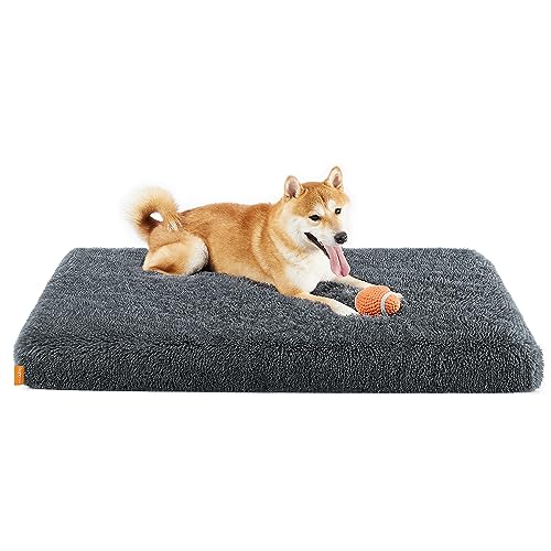 Feandrea Hundebett, orthopädisches Hundekissen, mit Noppenschaumstoff gepolstert, Bezug abnehmbar und waschbar, Größe XL, für mittlere und große Hunde, 110 x 73 x 10 cm, dunkelgrau PGW213G02 von Feandrea