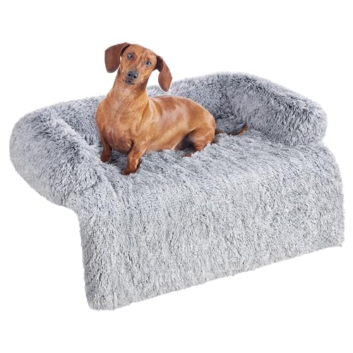 Feandrea FluffyHug Hundebett Plüsch, Hundedecke Sofa, Sofaschutz Hund, Hundekissen, Größe L, für mittelgroße Hunde, 95 x 85 x 16 cm, Ombré-Grau PGW222G01 von Feandrea