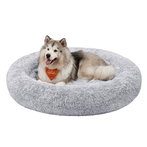 Feandrea Hundebett flauschig, Katzenbett, Donut Kissen, waschbar, Polsterung in der Mitte herausnehmbar, Langer Plüsch, 140 cm Durchmesser, Ombré-Grau PGW044G01 Feandrea Hundebett flauschig, Katzenbett, Donut Kissen, waschbar, Polsterung in der Mitte herausnehmbar, Langer Plüsch, 140 cm Durchmesser, Ombré-Grau PGW044G01 von Feandrea