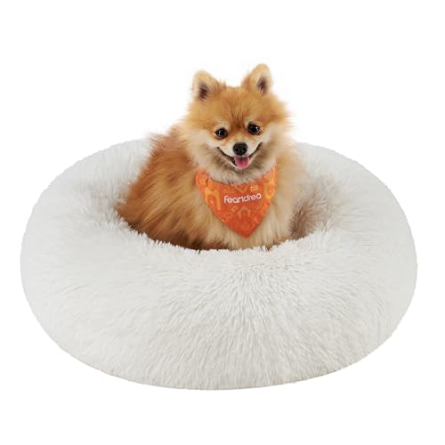 Feandrea Hundebett flauschig, Katzenbett, Donut Kissen, waschbar, Polsterung in der Mitte herausnehmbar, Langer Plüsch, 60 cm Durchmesser, wolkenweiß PGW038W01 Feandrea Hundebett flauschig, Katzenbett, Donut Kissen, waschbar, Polsterung in der Mitte herausnehmbar, Langer Plüsch, 60 cm Durchmesser, wolkenweiß PGW038W01 von Feandrea