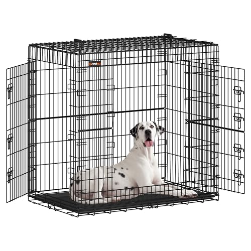 Feandrea Hundekäfig, klappbar, mit 2 Türen, ausziehbare Kunststoffschale, 122 x 74 x 114 cm, XXL, hoch, schwarz PPD050B01 von Feandrea