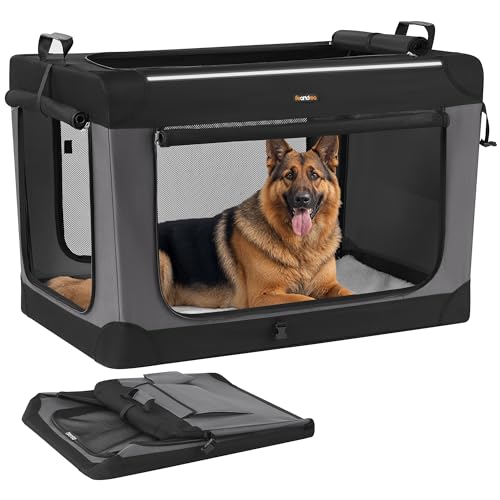Feandrea Hundebox faltbar, 106,7 cm Transportbox für große Hunde, Hundetasche, Oxford-Gewebe, mit 4 Türen aus Netzstoff, Griffen, Taschen für Futter und Wasserflasche, tintenschwarz PDC021B01 von Feandrea