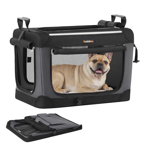 Feandrea Hundebox faltbar, 60 cm Transportbox für kleine Hunde, Hundetasche, Oxford-Gewebe, mit 4 Türen aus Netzstoff, Griffen, Taschen für Futter und Wasserflasche, tintenschwarz PDC016B01 von Feandrea