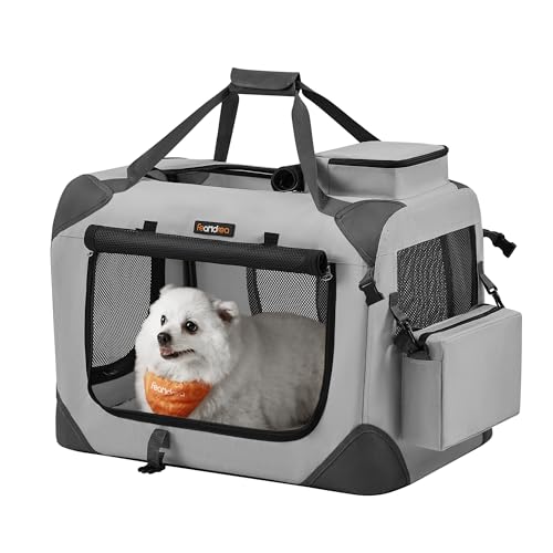 Feandrea Hundebox faltbar, Transportbox Hund, M, Hundetasche, Oxford-Gewebe, Netzstoff, atmungsaktiv tragbar transportabel, Metallrahmen, mit Griffen, Taschen, 60 x 42 x 42 cm, rauchgrau PDC060G02 von Feandrea