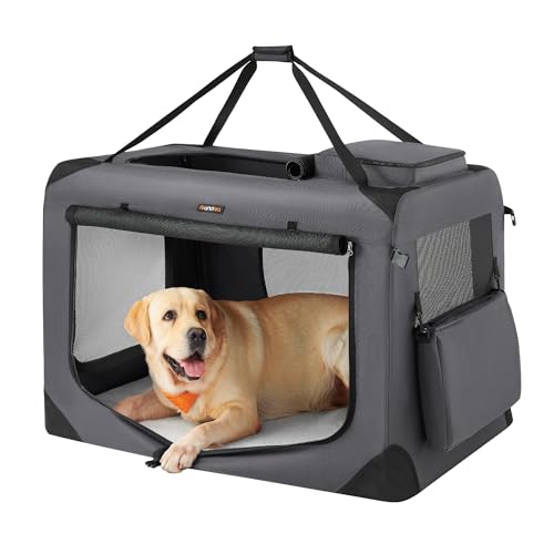 Feandrea Hundebox faltbar, Transportbox Hund, XXXL, Hundetasche, Oxford-Gewebe, Netzstoff, atmungsaktiv tragbar transportabel, Metallrahmen, mit Griffen, Taschen, 102 x 69 x 69 cm, grau PDC10G01 von Feandrea