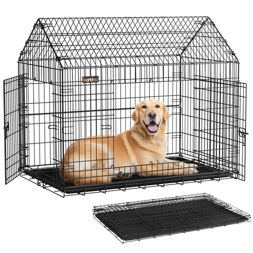 Feandrea Hundekäfig, Hundebox, 120 x 72,5 x 109 cm, Metall, Haustierkäfig faltbar, XXL, für große Hunde, mit Doppeltür, leicht zu reinigen, für Zuhause, Auto, tintenschwarz PPD015B01 Feandrea Hundekäfig, Hundebox, 120 x 72,5 x 109 cm, Metall, Haustierkäfig faltbar, XXL, für große Hunde, mit Doppeltür, leicht zu reinigen, für Zuhause, Auto, tintenschwarz PPD015B01 von Feandrea