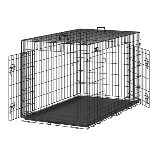 Feandrea Hundekäfig, klappbar, mit 2 Türen, ausziehbare Kunststoffschale, 136 x 79 x 87 cm, XXXL, schwarz PPD054B01 von Feandrea