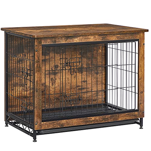 Feandrea Hundekäfig Möbel, Beistelltisch, Hundebox, Moderne Hundehütte Indoor für Hunde bis zu 20 kg, hochbelastbar, Hundehaus für Zuhause, herausnehmbares Tablett, 2 Türen, vintagebraun PFC002X01 von Feandrea