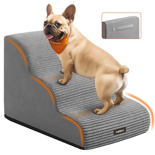 Feandrea Hundetreppe, 3 Stufen, Haustiertreppe, für kleine Hunde, Bett, Sofa, wasserdichte Katzentreppe, rutschfest, gringe Neigung, Abnehmbarer waschbarer Bezug, Griff, Taubengrau PPS003G01 Feandrea Hundetreppe, 3 Stufen, Haustiertreppe, für kleine Hunde, Bett, Sofa, wasserdichte Katzentreppe, rutschfest, gringe Neigung, Abnehmbarer waschbarer Bezug, Griff, Taubengrau PPS003G01 von Feandrea