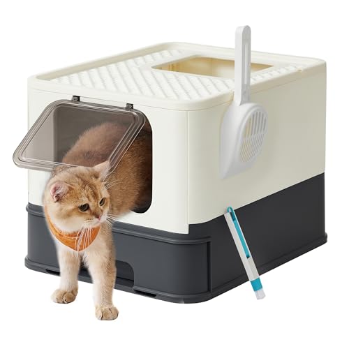 Feandrea Katzenklo, Katzentoilette, mit Deckel, ausziehbares Tablett, geräumig für Katzen bis 15 kg, weniger Spuren, auslaufsicherer Boden, beige-schwarz PPT001W01 Feandrea Katzenklo, Katzentoilette, mit Deckel, ausziehbares Tablett, geräumig für Katzen bis 15 kg, weniger Spuren, auslaufsicherer Boden, beige-schwarz PPT001W01 von Feandrea