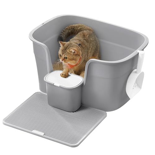 Feandrea Katzenklo, extragroße Katzentoilette, für Mehrkatzenhaushalte, mit hohen Seitenwänden, Katzenstreumatte, Aufbewahrungsbox, Schaufel, für große Katzen, Taubengrau PPT003G01 von Feandrea