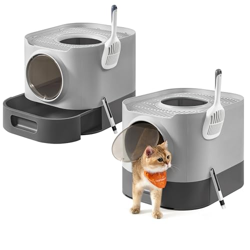 Feandrea Katzenklo 2er Set, Katzentoilette XXL, mit Deckel, ausziehbares Tablett, Schaufel, Bürste, für Katzen verschiedener Größen, weniger Spuren, Taubengrau-schiefergrau PPT002B10 Feandrea Katzenklo 2er Set, Katzentoilette XXL, mit Deckel, ausziehbares Tablett, Schaufel, Bürste, für Katzen verschiedener Größen, weniger Spuren, Taubengrau-schiefergrau PPT002B10 von Feandrea