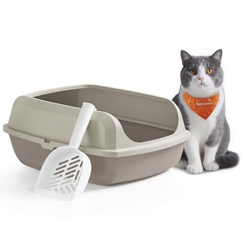 Feandrea Katzenklo mit hohen Seitenwänden, XL, offene Katzentoilette, mit Schaufel, für Kätzchen und große Katzen, cappuccinobeige PPT009LH01 von Feandrea