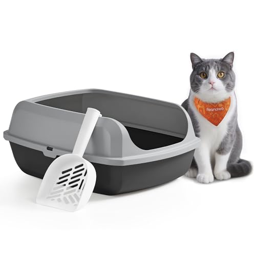 Feandrea Katzenklo mit hohen Seitenwänden, XL, offene Katzentoilette, mit Schaufel, für Kätzchen und große Katzen, schiefergrau PPT009GN01 von Feandrea