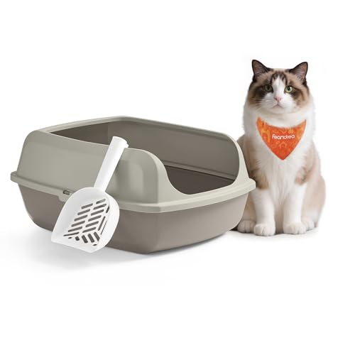 Feandrea Katzenklo mit hohen Seitenwänden, XXL, offene Katzentoilette, mit Schaufel, für Kätzchen und große Katzen, cappuccinobeige PPT010LH01 von Feandrea