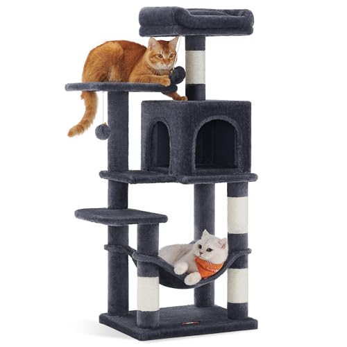 Feandrea Kratzbaum, 112 cm hoch, Katzenbaum, mehrstöckiges Katzenhaus, mit 4 Kratzsäulen, 2 Plattformen, Hängematte, Höhle, rauchgrau PCT261G01 Feandrea Kratzbaum, 112 cm hoch, Katzenbaum, mehrstöckiges Katzenhaus, mit 4 Kratzsäulen, 2 Plattformen, Hängematte, Höhle, rauchgrau PCT261G01 von Feandrea
