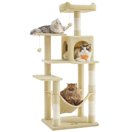 Feandrea Kratzbaum, 143 cm hoch, Katzenbaum, mehrstöckiges Katzenhaus, mit 4 Kratzsäulen, 2 Plattformen, Hängematte, Höhle, beige PCT161M01 Feandrea Kratzbaum, 143 cm hoch, Katzenbaum, mehrstöckiges Katzenhaus, mit 4 Kratzsäulen, 2 Plattformen, Hängematte, Höhle, beige PCT161M01 von Feandrea