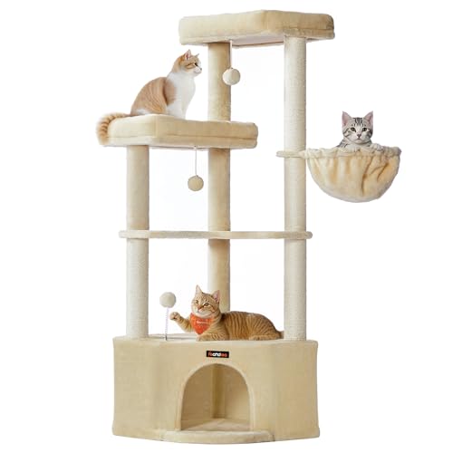 Feandrea Kratzbaum, Katzenbaum, 48,5 x 48,5 x 140,7 cm, Katzenkratzbaum mit großer Kuschelhöhle, großen Plattformen, Plüschbällen, Liegemulde, sandbeige PCT009Y01 Feandrea Kratzbaum, Katzenbaum, 48,5 x 48,5 x 140,7 cm, Katzenkratzbaum mit großer Kuschelhöhle, großen Plattformen, Plüschbällen, Liegemulde, sandbeige PCT009Y01 von Feandrea
