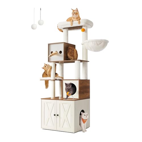 Feandrea Kratzbaum, Katzenbaum mit Katzenklo-Schrank, 180 cm hoch, Katzenkratzbaum, Kratzsäule, Plattform, waschbares Kissen, honigbraun-vintageweiß PCT116K03 Feandrea Kratzbaum, Katzenbaum mit Katzenklo-Schrank, 180 cm hoch, Katzenkratzbaum, Kratzsäule, Plattform, waschbares Kissen, honigbraun-vintageweiß PCT116K03 von Feandrea