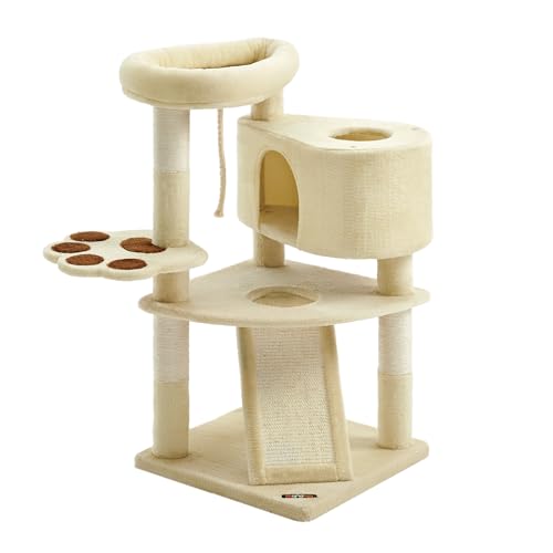 Feandrea Kratzbaum, Katzenbaum niedlich, mit Plattform, Höhle, Kratzrampe, mehrstöckig, Katzenkratzbaum mit Kratzsäulen, für Katzen bis zu 7 kg, 49 x 49 x 95 cm, einfache Montage, beige PCT40M Feandrea Kratzbaum, Katzenbaum niedlich, mit Plattform, Höhle, Kratzrampe, mehrstöckig, Katzenkratzbaum mit Kratzsäulen, für Katzen bis zu 7 kg, 49 x 49 x 95 cm, einfache Montage, beige PCT40M von Feandrea