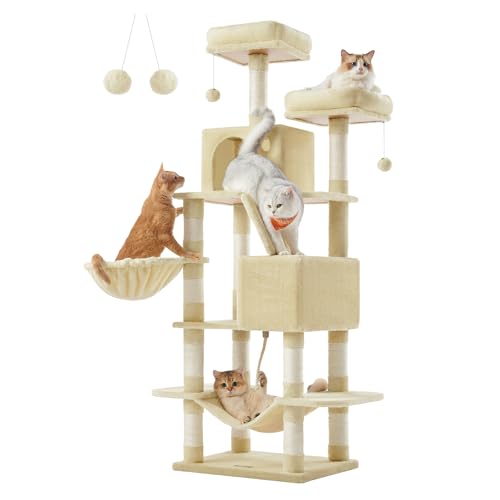 Feandrea Kratzbaum groß, 168 cm hoch, L Katzenbaum, mit 13 Kratzsäulen, 2 Plattformen, 2 Höhlen, Korb, Hängematte, Plüschbälle, mehrstöckiger Katzenkratzbaum, beige PCT165M01 Feandrea Kratzbaum groß, 168 cm hoch, L Katzenbaum, mit 13 Kratzsäulen, 2 Plattformen, 2 Höhlen, Korb, Hängematte, Plüschbälle, mehrstöckiger Katzenkratzbaum, beige PCT165M01 von Feandrea