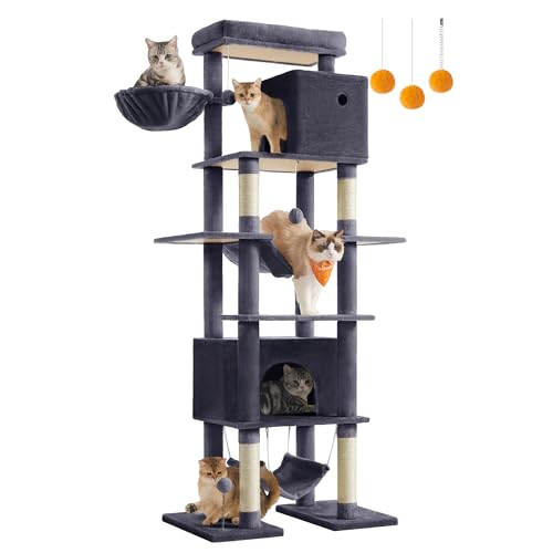Feandrea Kratzbaum groß, Katzenbaum XXL, mehrstöckiger Katzenkratzbaum, 201 cm hoch, mit Einer Plattform, Einer Liegemulde, 2 Katzenhöhlen, 2 Hängematten, Kippschutz, dunkelgrau PCT195G02 Feandrea Kratzbaum groß, Katzenbaum XXL, mehrstöckiger Katzenkratzbaum, 201 cm hoch, mit Einer Plattform, Einer Liegemulde, 2 Katzenhöhlen, 2 Hängematten, Kippschutz, dunkelgrau PCT195G02 von Feandrea