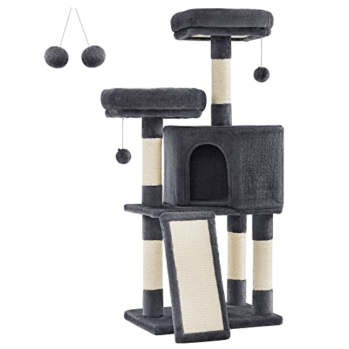 FEANDREA Kratzbaum klein, Katzenbaum mit Kratzbrett, Plattformen, für Katze, weicher Plüsch, 115 cm, vollständig mit Sisal umwickelte Säule, rauchgrau PCT141G01 FEANDREA Kratzbaum klein, Katzenbaum mit Kratzbrett, Plattformen, für Katze, weicher Plüsch, 115 cm, vollständig mit Sisal umwickelte Säule, rauchgrau PCT141G01 von Feandrea