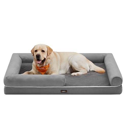 Feandrea Orthopädisches Hundebett, Hundekissen, Hundekorb, weiche Polsterung, Hundesofa, erhöhte Ränder, Bezug abnehmbar und waschbar, 135 x 107 x 25 cm, rutschfeste Unterseite, hellgrau PGW079G02 Feandrea Orthopädisches Hundebett, Hundekissen, Hundekorb, weiche Polsterung, Hundesofa, erhöhte Ränder, Bezug abnehmbar und waschbar, 135 x 107 x 25 cm, rutschfeste Unterseite, hellgrau PGW079G02 von Feandrea