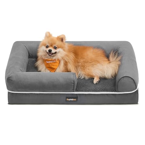 Feandrea Orthopädisches Hundebett, Hundekissen, Hundekorb, weiche Polsterung, Hundesofa, erhöhte Ränder, Bezug abnehmbar und waschbar, 76 x 51 x 18 cm, rutschfeste Unterseite, hellgrau PGW074G02 von Feandrea