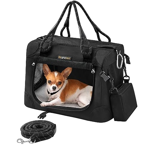 Feandrea Transporttasche für kleine Hunde, zusammenklappbar, Größe S, mit Metallrahmen, Leine, Tasche, für Katzen und kleine Hunde bis zu 5,9 kg, 43,2 x 30,5 x 30,5 cm, klassisches Schwarz, UPDC004B01 von Feandrea
