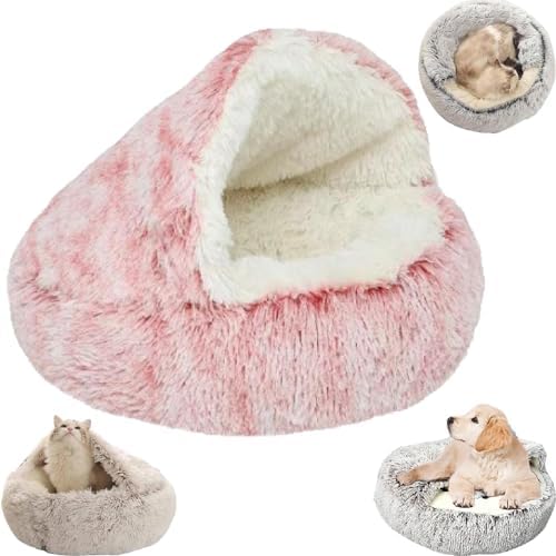 Feaolala Beruhigendes Katzenbett, flauschiges Plüsch, Kätzchenbett, waschbar, Anti-Angst, Welpenbett, Haustierbett für Innenräume, Katzen, kleine Hunde, weich, warm, Donut-Katzenschlafsack, von Feaolala