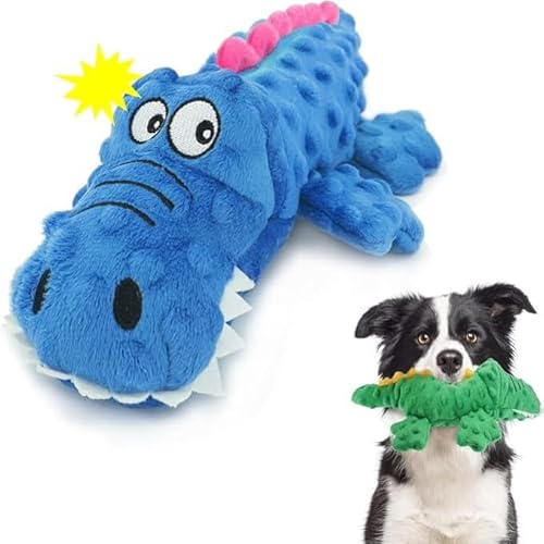 Feaolala Dog Companion 2024 Hundespielzeug Krokodil Plüschspielzeug Quietschende Hundespielzeuge Knitterpapier Gefüllte Hundespielzeug für Kleine Mittel Hunde (Blau) von Feaolala