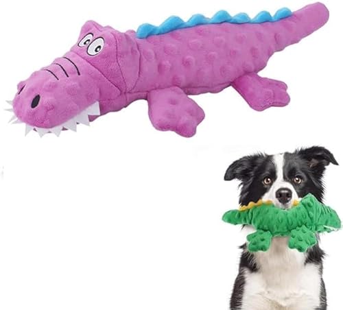 Feaolala Dog Companion 2024 Hundespielzeug Krokodil Plüschspielzeug Quietschende Hundespielzeuge Knitterpapier Gefüllte Hundespielzeug für Kleine Mittel Hunde (Lila) von Feaolala