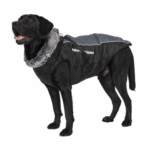 Feaolala Große Hunde Hundemantel Winter Hundemantel Wasserdicht Weichem Fleece-Nackenschutz Integriertes Geschirr Design Hund Jacke für Mittlere Große Hunde Im Freien (Grau,4XL) von Feaolala