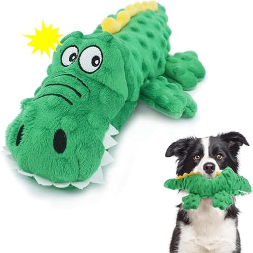 Feaolala Hundespielzeug Krokodil Plüschspielzeug Quietschende Hundespielzeuge Knitterpapier Gefüllte Hundespielzeug für Kleine Mittel Hunde (Grün) von Feaolala