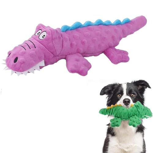 Feaolala Hundespielzeug Krokodil Plüschspielzeug Quietschende Hundespielzeuge Knitterpapier Gefüllte Hundespielzeug für Kleine Mittel Hunde (Lila) von Feaolala