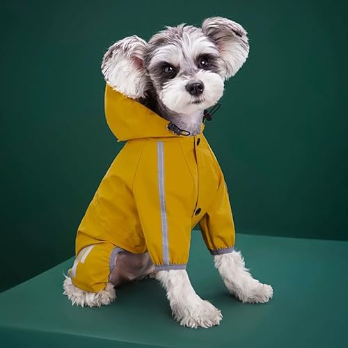 Feaolala Winter Hundemäntel Winddicht Hunde Regenmantel Warm Wasserdichter Sicher mit Gewinde Reflektierende Streifen Jacke Regenmantel All-Inclusive mit Hut (L,Gelb) von Feaolala