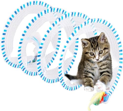 Gefalteter Katzentunnelspielzeug für Indoor-Katzen, S-förmiges Katzentunnel-Spielzeug mit Federmäusen, Frühlingskatze, interaktives Spielzeug, Katzenspulenspielzeug, Spiral-Katzenspielzeug, von Feaolala