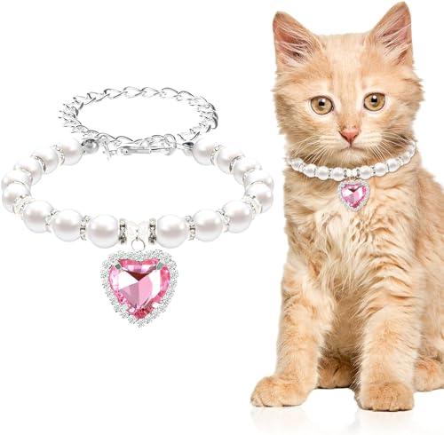 Perlen-Katzenhalsband, niedliches Strass-Welpenhalsband, glänzend, kleine Katzen-Halsketten, Haustierhalsband mit Glitzer-Zubehör für Kätzchen, kleine Hunde, Hochzeit, Geburtstag, Party, Perlen-Katzenhalsband, niedliches Strass-Welpenhalsband, glänzend, kleine Katzen-Halsketten, Haustierhalsband mit Glitzer-Zubehör für Kätzchen, kleine Hunde, Hochzeit, Geburtstag, Party, von Feaolala