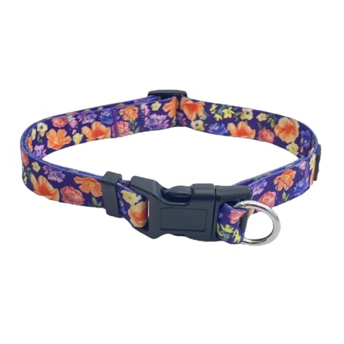 FearLess Pet Hundehalsband, ausbruchsicher, sicher, kein Würgen, patentiertes No-Escape-Hundehalsband, violett, Blumenmuster, Größe M, L, 35,6–55,9 cm Halsumfang von FearLess