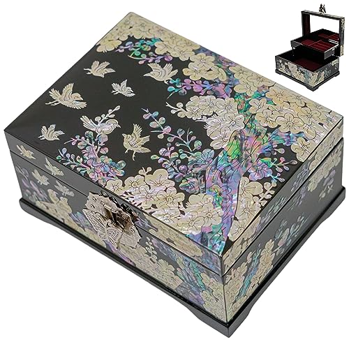 February Mountain Mother of Pearl Zwei-Ebenen-Schmuckkasten - Handgemachte koreanische Kunst Dekorative Box Geschenke für Frauen von February Mountain