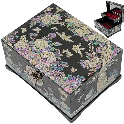 February Mountain Mother of Pearl Zwei-Ebenen-Schmuckkasten - Handgemachte koreanische Kunst Dekorative Box Geschenke für Frauen von February Mountain