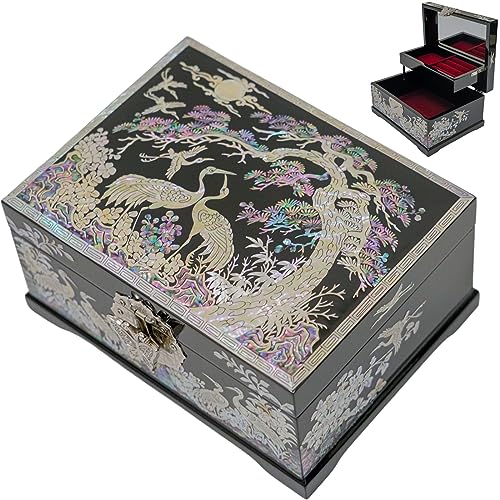 February Mountain Mother of Pearl Zwei-Ebenen-Schmuckkasten - Handgemachte koreanische Kunst Dekorative Box Geschenke für Frauen von February Mountain