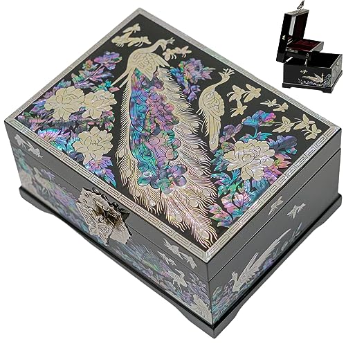 February Mountain Mother of Pearl Zwei-Ebenen-Schmuckkasten - Handgemachte koreanische Kunst Dekorative Box Geschenke für Frauen von February Mountain