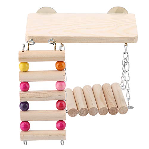 3pcs hölzerne Papagei Eichhörnchen Vogel Spielzeug 错误 Swing Leiter Käfigzubehör für verspielte Haustiere Khaki Board Swing Ladder Set Set von Febuliy