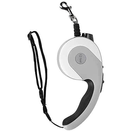 Einziehbare Hundeleine, bequemer Griff, LED-Licht, Metallhaken, 3,0 m, rutschfeste Haustier-Leine (White and Grey) von Febuliy
