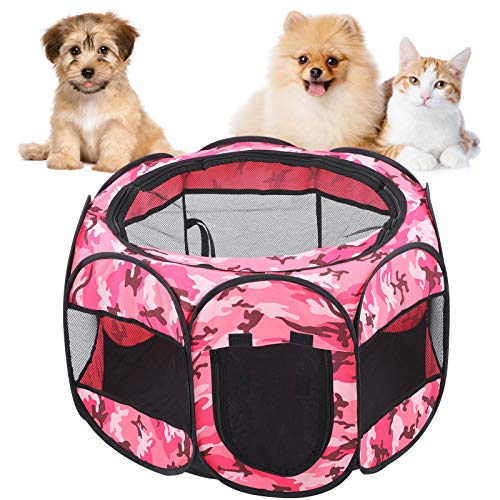 Faltbarer Haustiergehege aus Netzstoff für Hunde und Katzen, Camouflage Rosa (XBD95 Farbe Camuflaje S) von Febuliy