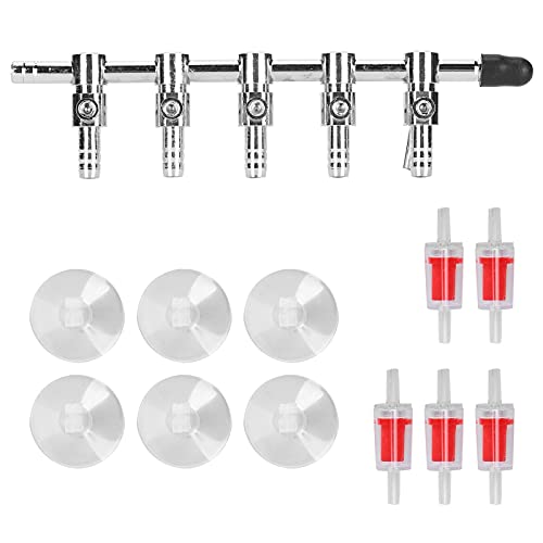 Febuliy Aquarium-Pumpe, 5-Wege-Luftstrom-Steuerhebelventil, Rückschlagventile, Saugnäpfe, Edelstahl, manueller Steuerregler für Aquarium von Febuliy