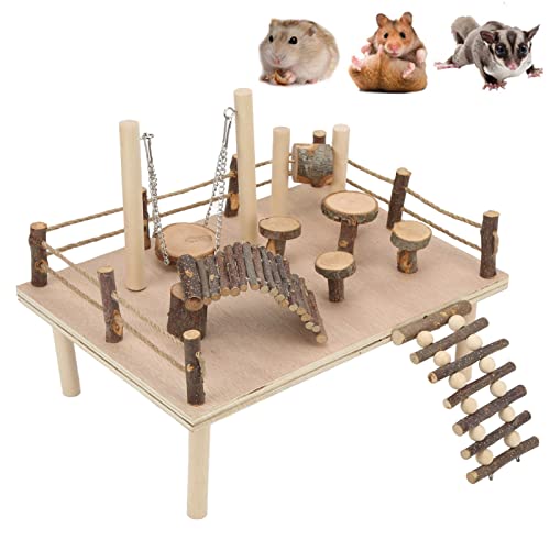 Febuliy Hamster-Spielplatzset aus Holz für kleine Haustiere mit lebendem Klettersystem aus künstlichem Holz von Febuliy