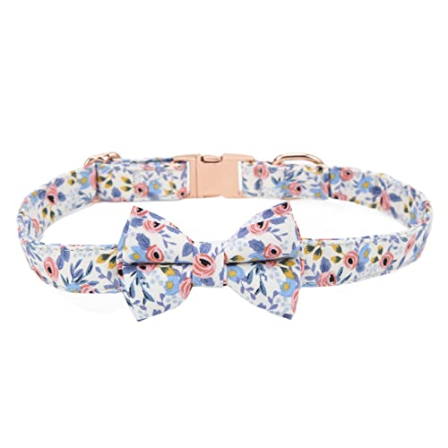 Febuliy Hundehalsband mit Fliege, Baumwolle, verstellbar, Blumenmuster, Katzenhalsband mit D-Schnalle, Hunde und Katzen, weich, stilvoll, geeignet für Partys, Hochzeiten, Fotoshootings (S) von Febuliy